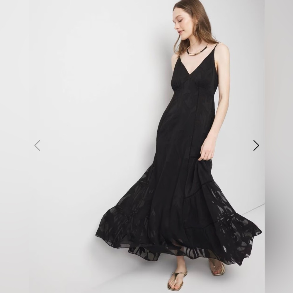 White House Black Market WHBM Chiffon Burnout‎ Maxi Dress in Black Size 10